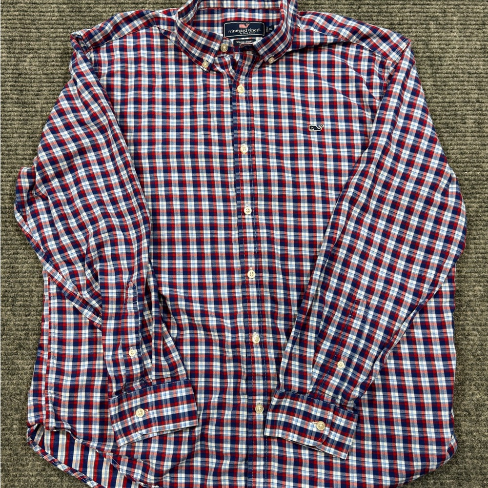 Vineyard Vines - XL, Shirt, Red White Blue Plaid, Cotton, Button Down (A1/022)